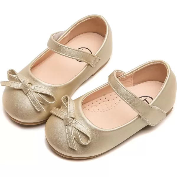 imageDADAWEN Toddler Little Girl Flower Girl Dress Shoes Cute Bow Girls Mary Jane Ballet Flats Party School Wedding ShoesGold