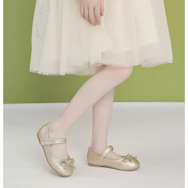 imageDADAWEN Toddler Little Girl Flower Girl Dress Shoes Cute Bow Girls Mary Jane Ballet Flats Party School Wedding ShoesGold