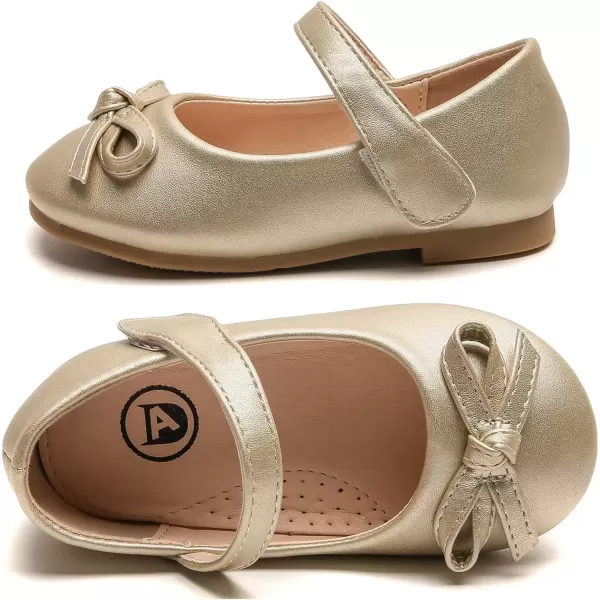 imageDADAWEN Toddler Little Girl Flower Girl Dress Shoes Cute Bow Girls Mary Jane Ballet Flats Party School Wedding ShoesGold