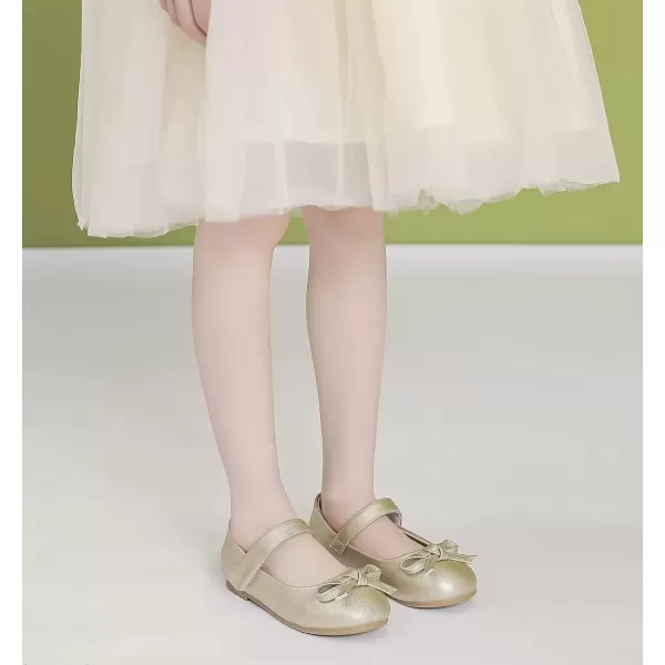 imageDADAWEN Toddler Little Girl Flower Girl Dress Shoes Cute Bow Girls Mary Jane Ballet Flats Party School Wedding ShoesGold