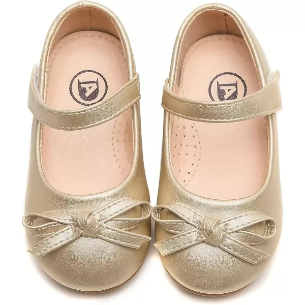 imageDADAWEN Toddler Little Girl Flower Girl Dress Shoes Cute Bow Girls Mary Jane Ballet Flats Party School Wedding ShoesGold