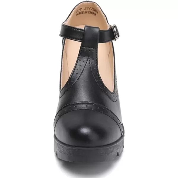 imageDADAWEN Womens Classic TStrap Platform MidHeel Square Toe Oxfords Dress Shoes232 Black