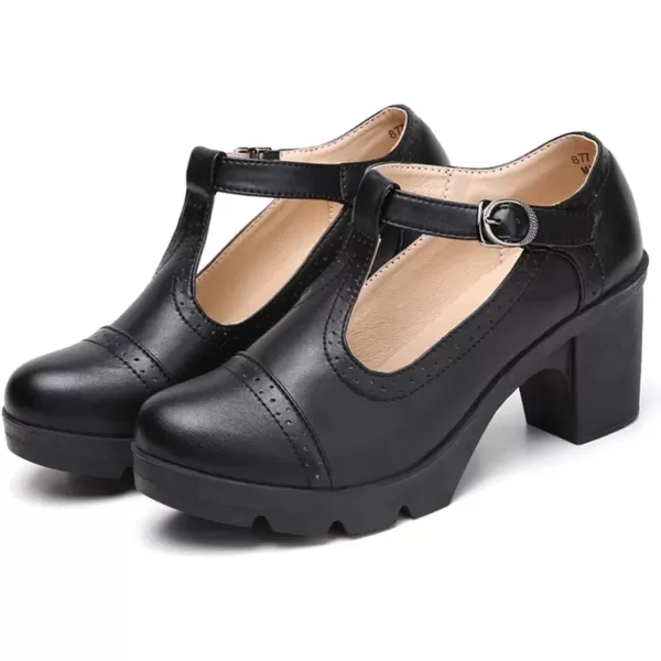 imageDADAWEN Womens Classic TStrap Platform MidHeel Square Toe Oxfords Dress Shoes232 Black