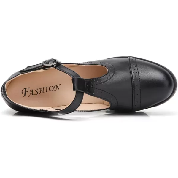 imageDADAWEN Womens Classic TStrap Platform MidHeel Square Toe Oxfords Dress Shoes232 Black