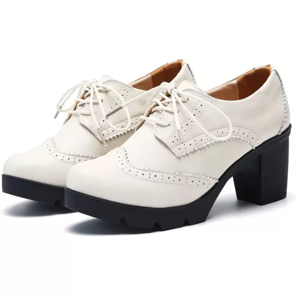 imageDADAWEN Womens Classic TStrap Platform MidHeel Square Toe Oxfords Dress Shoes233 Beige