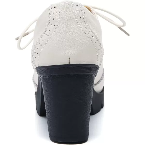 imageDADAWEN Womens Classic TStrap Platform MidHeel Square Toe Oxfords Dress Shoes233 Beige
