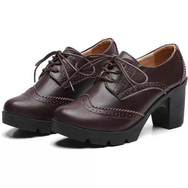 imageDADAWEN Womens Classic TStrap Platform MidHeel Square Toe Oxfords Dress Shoes233 Brown
