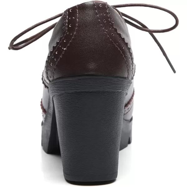 imageDADAWEN Womens Classic TStrap Platform MidHeel Square Toe Oxfords Dress Shoes233 Brown