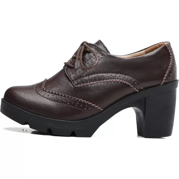 imageDADAWEN Womens Classic TStrap Platform MidHeel Square Toe Oxfords Dress Shoes233 Brown