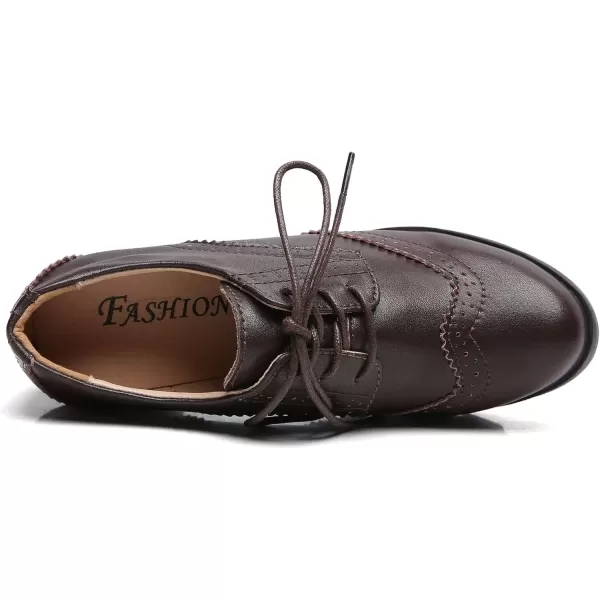 imageDADAWEN Womens Classic TStrap Platform MidHeel Square Toe Oxfords Dress Shoes233 Brown