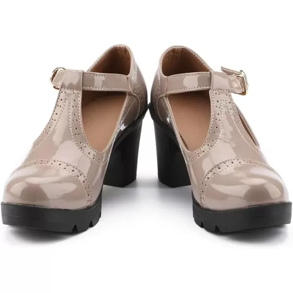 imageDADAWEN Womens Classic TStrap Platform MidHeel Square Toe Oxfords Dress ShoesApricot