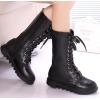 imageDADAWEN Kids Girls Leather LaceUp Zipper Mid Calf Combat Riding Winter Boots ToddlerLittle KidBig KidBlackwith Fur