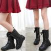 imageDADAWEN Kids Girls Leather LaceUp Zipper Mid Calf Combat Riding Winter Boots ToddlerLittle KidBig KidBlackwith Fur