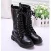 imageDADAWEN Kids Girls Leather LaceUp Zipper Mid Calf Combat Riding Winter Boots ToddlerLittle KidBig KidBlackwith Fur
