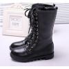 imageDADAWEN Kids Girls Leather LaceUp Zipper Mid Calf Combat Riding Winter Boots ToddlerLittle KidBig KidBlackwith Fur