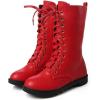 imageDADAWEN Kids Girls Leather LaceUp Zipper Mid Calf Combat Riding Winter Boots ToddlerLittle KidBig KidRedwithout Fur