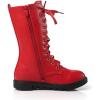 imageDADAWEN Kids Girls Leather LaceUp Zipper Mid Calf Combat Riding Winter Boots ToddlerLittle KidBig KidRedwithout Fur