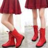 imageDADAWEN Kids Girls Leather LaceUp Zipper Mid Calf Combat Riding Winter Boots ToddlerLittle KidBig KidRedwithout Fur