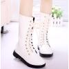 imageDADAWEN Kids Girls Leather LaceUp Zipper Mid Calf Combat Riding Winter Boots ToddlerLittle KidBig KidWhite Without Fur