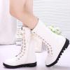 imageDADAWEN Kids Girls Leather LaceUp Zipper Mid Calf Combat Riding Winter Boots ToddlerLittle KidBig KidWhitewith Fur