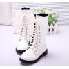 imageDADAWEN Kids Girls Leather LaceUp Zipper Mid Calf Combat Riding Winter Boots ToddlerLittle KidBig KidWhitewith Fur