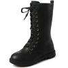 imageDADAWEN Kids Girls Leather LaceUp Zipper Mid Calf Combat Riding Winter Boots ToddlerLittle KidBig KidBlackwith Fur