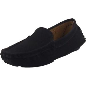 imageDADAWEN Toddler Little Kid Boys Girls Soft Suede Leather Slip On Penny Loafer Dress Shoes Moccasin Flat Boat Shoes Wedding Church OxfordBlack