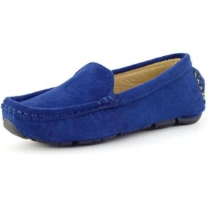 imageDADAWEN Toddler Little Kid Boys Girls Soft Suede Leather Slip On Penny Loafer Dress Shoes Moccasin Flat Boat Shoes Wedding Church OxfordBlue