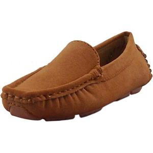 imageDADAWEN Toddler Little Kid Boys Girls Soft Suede Leather Slip On Penny Loafer Dress Shoes Moccasin Flat Boat Shoes Wedding Church OxfordBrown