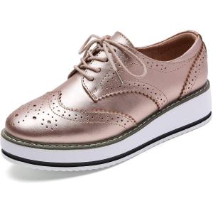 imageDADAWEN Womens Platform LaceUp Wingtips Square Toe Oxfords ShoeGold Leather