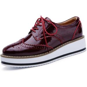 imageDADAWEN Womens Platform LaceUp Wingtips Square Toe Oxfords ShoeRed