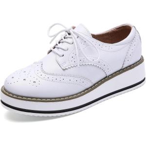 imageDADAWEN Womens Platform LaceUp Wingtips Square Toe Oxfords ShoeWhite Leather