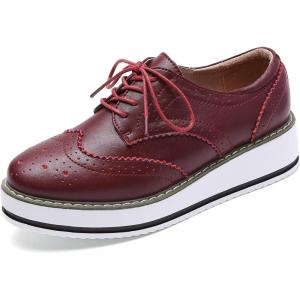 imageDADAWEN Womens Platform LaceUp Wingtips Square Toe Oxfords ShoeWine Red Leather