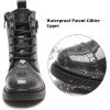 imageDADAWEN Boys Girls Glitter Ankle Boots Lace Up Waterproof Combat Boot With Side Zipper ToddlerLittle KidBig KidBlack Glitter