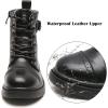 imageDADAWEN Boys Girls Glitter Ankle Boots Lace Up Waterproof Combat Boot With Side Zipper ToddlerLittle KidBig KidBlack Leather