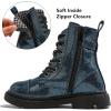 imageDADAWEN Boys Girls Glitter Ankle Boots Lace Up Waterproof Combat Boot With Side Zipper ToddlerLittle KidBig KidNavy Glitter