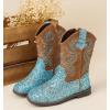 imageDADAWEN Kids Glitter Square Toe Cowgirl Boots Cowboy Western Boots Boys Girls Mid Calf Riding Shoes With Side ZipperBlue