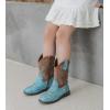 imageDADAWEN Kids Glitter Square Toe Cowgirl Boots Cowboy Western Boots Boys Girls Mid Calf Riding Shoes With Side ZipperBlue