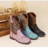 imageDADAWEN Kids Glitter Square Toe Cowgirl Boots Cowboy Western Boots Boys Girls Mid Calf Riding Shoes With Side ZipperBlue