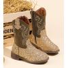 imageDADAWEN Kids Glitter Square Toe Cowgirl Boots Cowboy Western Boots Boys Girls Mid Calf Riding Shoes With Side ZipperGold