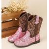 imageDADAWEN Kids Glitter Square Toe Cowgirl Boots Cowboy Western Boots Boys Girls Mid Calf Riding Shoes With Side ZipperPink