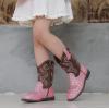 imageDADAWEN Kids Glitter Square Toe Cowgirl Boots Cowboy Western Boots Boys Girls Mid Calf Riding Shoes With Side ZipperPink