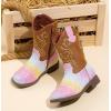 imageDADAWEN Kids Glitter Square Toe Cowgirl Boots Cowboy Western Boots Boys Girls Mid Calf Riding Shoes With Side ZipperRainbow