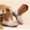 imageDADAWEN Kids Glitter Square Toe Cowgirl Boots Cowboy Western Boots Boys Girls Mid Calf Riding Shoes With Side ZipperRainbow