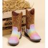 imageDADAWEN Kids Glitter Square Toe Cowgirl Boots Cowboy Western Boots Boys Girls Mid Calf Riding Shoes With Side ZipperRainbow