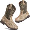 imageDADAWEN Kids Glitter Square Toe Cowgirl Boots Cowboy Western Boots Boys Girls Mid Calf Riding Shoes With Side ZipperGold