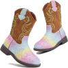 imageDADAWEN Kids Glitter Square Toe Cowgirl Boots Cowboy Western Boots Boys Girls Mid Calf Riding Shoes With Side ZipperRainbow