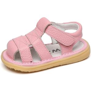 imageDADAWEN Baby Boys Girls Summer Lightweight Soft Sole ClosedToe Outdoor Leather Athletic SandalsPink L1258