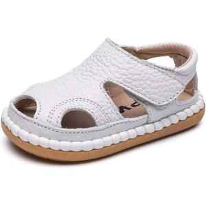 imageDADAWEN Baby Boys Girls Summer Lightweight Soft Sole ClosedToe Outdoor Leather Athletic SandalsWhite
