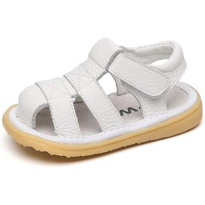 imageDADAWEN Baby Boys Girls Summer Lightweight Soft Sole ClosedToe Outdoor Leather Athletic SandalsWhite L1258